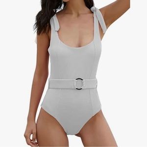 Women's One Piece Swimsuits Belt Tummy Control Bathing Suits Tie Shoulder